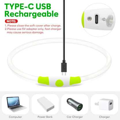 HIGO Light Up Dog Collars, USB Rechargeable LED Dog Collar, TPU Cuttable Dog Glow Collar, High Visibility Puppy Collar Safety Dog Lights for Night Walking(Green) - color: Green