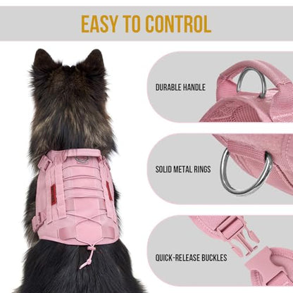 OneTigris Tactical Dog Harness Vest,No-Pull Service Dog Vest with Hook & Loop Panels,Adjustable Dog Vest Harness for Walking Hiking Training(Pink,XXS) - color: Pink, size: XX-Small