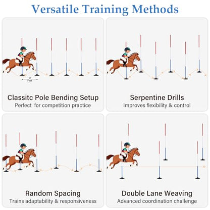 Neoaider 6 FT Pole Bending Poles for Horses, 10 Pack Agility Poles | 3-Color High Visibility, Heavy-duty Rubber Bases, Waterproof Carry Bag, Ideal for Equestrian, Soccer, Football, Pet Training