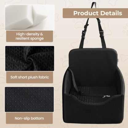 Dog Car Seat for Small/Medium Dogs Up to 35 lbs, 5in Booster Car Seat Cushion, Fully Detachable and Washable, with Safety Belt and Anti-Slip Base, Black - color: Black