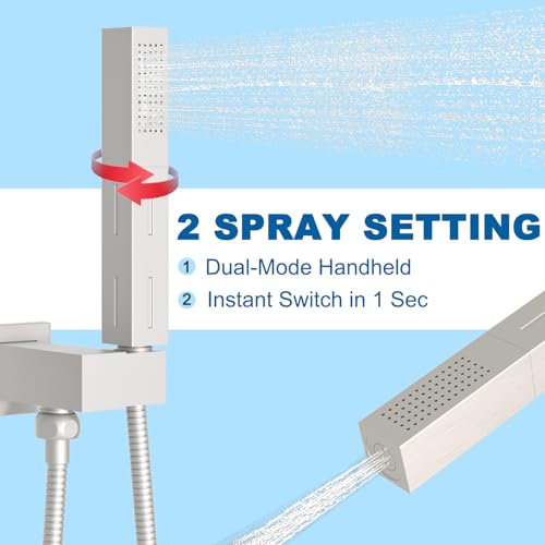 2 Settings Models Handheld Shower Head Sprayer High-Pressure with 59" Long Flexible Hose, Square 2 in1 Solid Brass Adjustable Shower Wand Replacement Kit, Brushed Nickel - color: Brushed Nickel