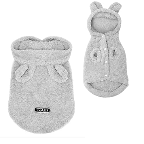 Easter Dog & Cat Outfit - Bunny Ears Hoodies, Fleece Puppy Clothes, Warm Dog Sweatshirt & Cat Costume (Large, Grey) - color: Grey, size: Large