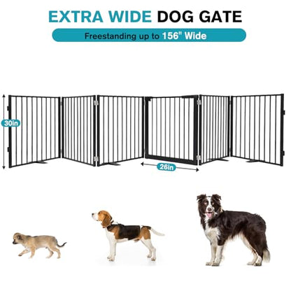 Snagle Paw Extra Wide Dog Gate,Free Standing Dog Fence with Door, Up to 156 Inch Wide Pet Gate with Support Feet for Stairs, Hallways, Doorways, Yard (Black, 6 Panels) - size: Up to 156" W, 6 Panels, Black