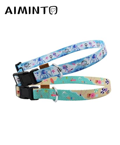 Dog Collar, Cute Holiday in Beach Pattern, Soft and Adjustable Collar with Quick Release Buckle (XS (Neck 9-13", Width 3/8"), Beach Green) - color: Beach Green, size: XS (Neck 9-13", Width 3/8")