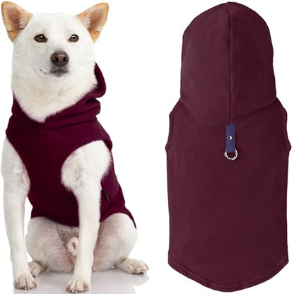 Gooby Fleece Vest Hoodie Dog Sweater - Plum, X-Small - Warm Pullover Dog Hoodie with O-Ring Leash for Small to Medium Dogs - color: Plum, size: X-Small (Around 4-lb)