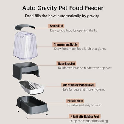 Automatic Dog and Cat Food Feeder and Water Dispenser Set with Stainless Steel Bowls,Gravity Pet Food and Water Feeders,100% BPA-Free,Large Capacity for Cats Dogs Pets… (5L Dark Gray) - color: 5L dark gray