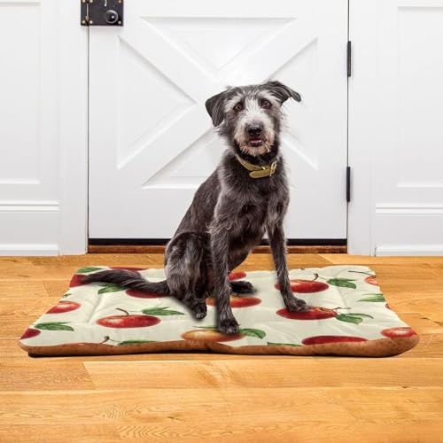 Apples Pattern Pet Bed Mat for Dogs and Cats, Soft Washable Crate Pad with Non-Slip Bottom, Cozy Bed Cushion for Small Medium Large Pets, 18x24 Inch - size: Small