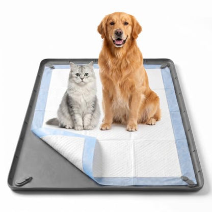 Pee Pad Holder for Dogs, 36" x 25" Non-Slip Silicone Dog Puppy Pad Holder, No Spill Raised Lip High Edge,Portable, Magnetic fixation，Leak-Proof Mat Holder, Square Potty Trays for Home Floor Protection - size: 36" x 25"