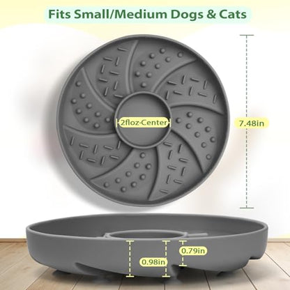 Slow Feeder Dog Bowl Silicone Suction Cup Anti Spill Dogs Cats Grey | strong suction base prevents sliding, extends mealtime, reduces anxiety, textured surface, dishwasher safe - color: Grey