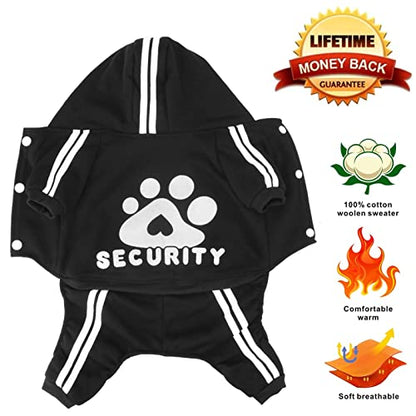 Dog Hoodie Security Clothes 4 Legs Jumpsuit Sweatshirt Hoodies Soft & Warm Dog Outfit Pullover Dog Winter Clothes Sweater for Small Medium Large Dogs Cats (Black, X-Large) - color: Black, size: X-Large