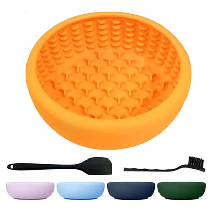 Dog Slow Feeder Licking Bowl,Freezeable Anxiety Relief Treat Dispenser, Non-Slip Anti-chocking Pet Dish,Entertainment Interactive Puzzle Toy for Mediuml Large Breed, BPA Free Silicone Dishwasher Safe - color: yellow, size: L