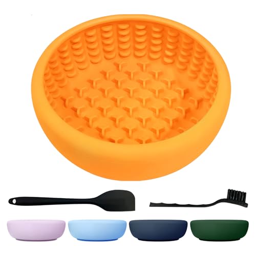 Dog Slow Feeder Licking Bowl,Freezeable Anxiety Relief Treat Dispenser, Non-Slip Anti-chocking Pet Dish,Entertainment Interactive Puzzle Toy for Mediuml Large Breed, BPA Free Silicone Dishwasher Safe - color: yellow, size: L