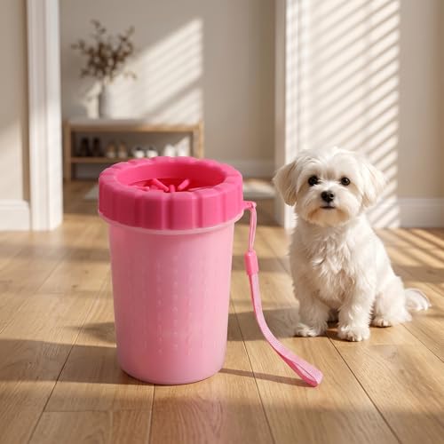 Portable Pet Paw Cleaner Dog Foot Washer Cup with Soft Silicone Bristles Portable Dog Paw Washer for Muddy Paws Easy to Clean & Carry-4.13 * 4.13 * 6.10inches-Pink - color: Pink, size: Pink
