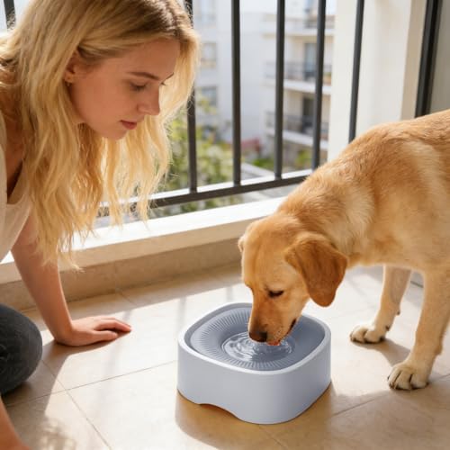Spill Proof Dog Water Bowl - 37oz Large Capacity No Drip Pet Dish, Safety Foam in the Dog Bowl, No Spill Bowl for Elevated Design Mess Proof is Easy to Clean, is Suitable for All Pets (White) - color: White