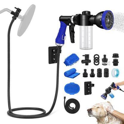 Dog Shower Attachment Water Hose Nozzle Sprayer Set with Metal 3-Way Diverter & 6.6 Ft Long Hose, Tub Faucet for Shower Arm Easy Faucet Pup Pet Bathing Sprayer Washer Kit - style: Dog Shower Attachment