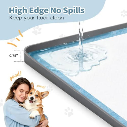 Pee Pad Holder for Dogs 24" x 24", Silicone Potty Tray with 4 Holder Clamps, High Edge No-Spill Dog Training Mat, Non-Slip Puppy Pad Tray Floor Protection for Indoor Use - Gray - size: 24"L x 24"W