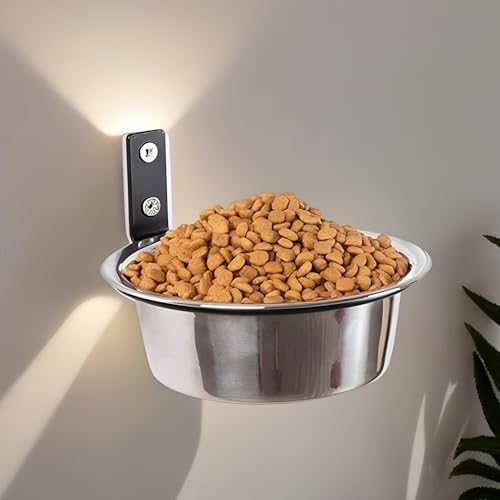 Dog Bowl, Pet Feeder, Cat Dish, Wall Mounted Bowl Set, Stainless Steel Spill Proof Design, with Foldable Elevated Stand, for Puppy Bunny Indoor Feeding Station Use