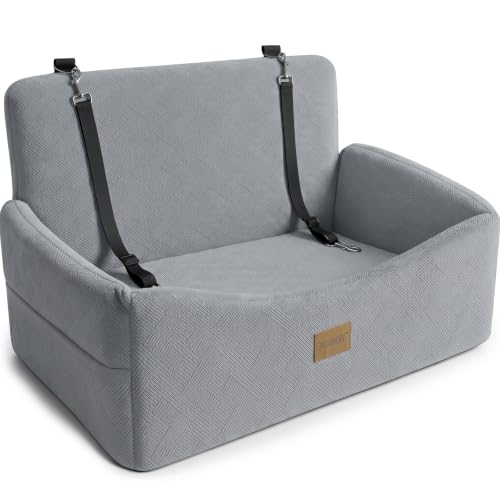 JOEJOY Dog Car Seat for Large Medium Sized Dogs Under 55 lbs, Dog Booster Seat for 2 Small Dogs with Detachable Washable Cover, Memory Foam Pet Car Seat with 2 Safety Belts and Storage Pockets - color: Light Grey, size: Medium/Large