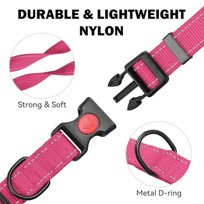 3 PCS Dog Collars for Small Dogs,Reflective Dog Collar Adjustable Soft Nylon with Safety Locking Buckle Girl Dog Collars,Hotpink+Purple+Red,S - color: Hotpink+Purple+Red, size: S:12-16",width 3/4"