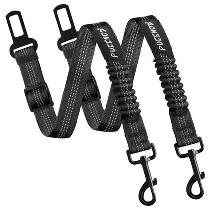2 Pack Dog Seat Belt Adjustable Dog Car Seatbelts for Vehicle Nylon Pet Safety Seat Belt with Elastic Bungee Buffer Reflective & Durable Car Harness for Dogs - color: Black + Black