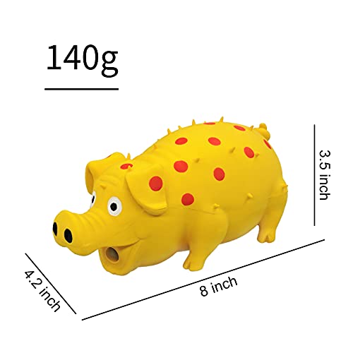 Andiker Dog Squeaky Toy, Dots Latex Dogs Chew Toys with a Oinks Sound Squeaker Grunting Pig Dog Toy Durable Self Play 8" Dogs Squeeze Toy for Dental Biting Chasing to Kill Boring Time (Yellow) - color: yellow