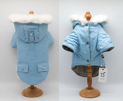 Pet Warm Dog Coat for Winter Cold Weather Clothes Hooded Dog Jacket Small Puppies Medium Large Dog Cat Clothes Insulated Padded Snow Parka - Alexander (Baby Blue, Large) - color: Light Blue, size: Large
