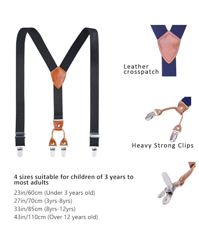 AWAYTR Kids Boys Adults Suspenders - 4 Sizes Sturdy Metal Clips Elastic Adjustable Suspender - color: Black, size: 43Inches (Over 12 Years)