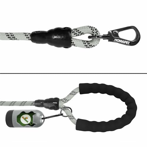 Homapet. Braided Rope Dog Leash 6 Ft with Comfortable Padded Handle Reflective Threads with Poop Bag Dispenser for Large Dogs (Light Grey-Black 6FT-1/2) - color: Light Grey-Black