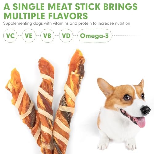 MON2SUN Dog Treats, Triple Flavor Jerky Twist Sticks, 4.5-5 Inch Chicken Duck and Codfish Sticks Chews for Small Dogs, Healthy Snacks, 17.64 oz (50 Count-Pack of 1) - size: 1.1 Pound (Pack of 1), style: 4.5-5 Inch