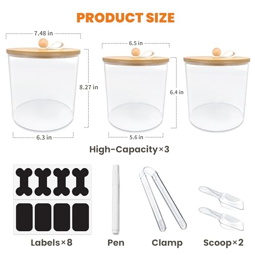 HOYTAMDAR 3 Pack Airtight Dog Treat Containers with Bamboo Lids, Dog Treat Jars with Scoops, Clamps, Labels and Marker, Dog & Cat Treat Holder - color: Wood - 3 Pack
