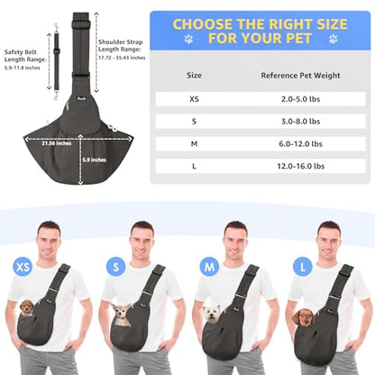 SlowTon Dog Carrier Sling - Thick Padded Shoulder Strap Adjustable Dog Carriers for Small Dogs, Puppy Carrier Purse for Pet Cat with Front Zipper Pocket Safety Belt Machine Washable (Grey M) - color: A-Grey Cotton Fabric