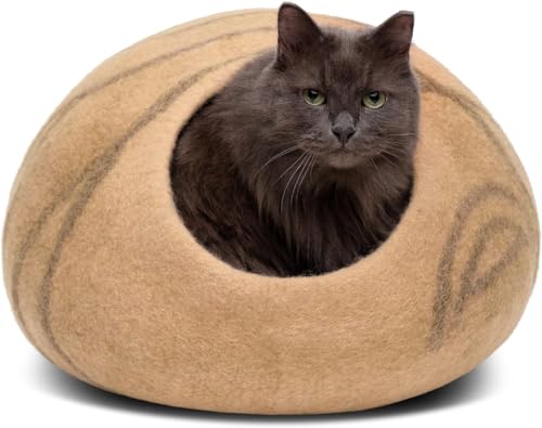MEOWFIA Cat Cave – Premium Felt Cat Bed Enclosure for Indoor Cats, Handmade Merino Wool (Beige, Large) - color: Beige, size: Large