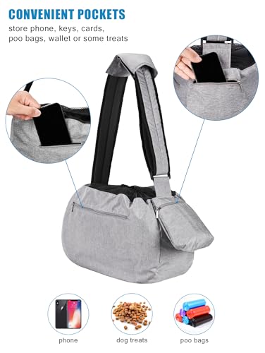 Ownpets Pet Sling Carrier, Fits 15 to 25lbs Extra-Large Dog/Cat Sling Carrier Reversible and Hands-Free Dog Bag with Adjustable Strap and Pocket Shoulder Pad for Outdoor Travel Hiking - color: Grey