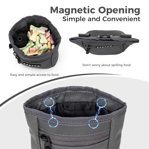 Dog Treat Pouch, Powerful Magnet Closure Device Dog Training Treat Bag Large Capacity Pet Treat Pouch with Poop Bag Dispenser Treat Bag for Dog Training with Metal Waistband Clip (Deep Gray) - color: Deep Gray
