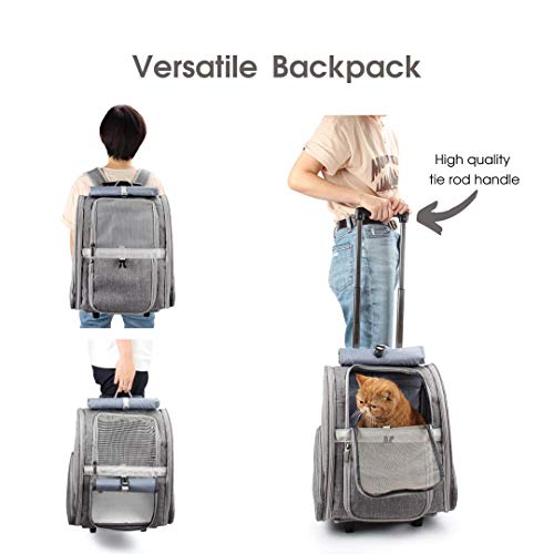 Lollimeow Pet Rolling Carrier, Dog Backpack with Wheels,Cats,Puppies Travel Bag with Wheels,Dog Trolley(Grey) - color: Grey