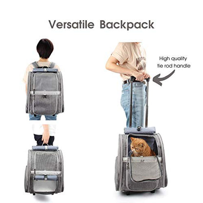 Lollimeow Pet Rolling Carrier, Dog Backpack with Wheels,Cats,Puppies Travel Bag with Wheels,Dog Trolley(Grey) - color: Grey