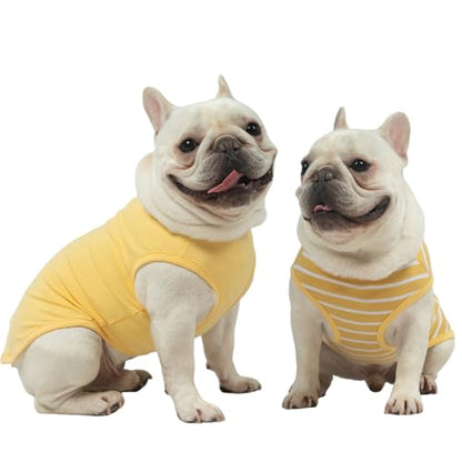 MIHACHI Dog Shirts Cotton Striped T-Shirt, Summer Pet Clothes for Small Dogs, 2-Pack Soft Puppy Apparel Cat Tee, Sleeveless Lightweight, Quick Dry, Breathable,Stretchy, Yellow M - color: Yellow, size: Medium