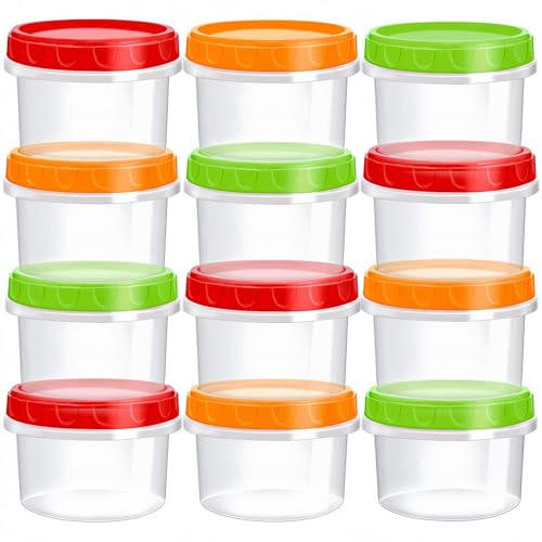 TOFLEN Reusable Small Freezer Containers 8 Oz Plastic Food Storage Containers with Screw On Lids, Leakproof & Airtight, Freezer Safe, Dishwasher Safe, Set of 12 Multicolor - size: 8 oz*12