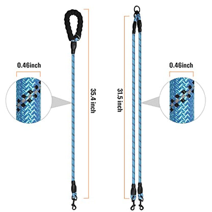 Double Dog Leash Reflective Detachable Coupler &360° Swivel Tangle Free,Heavy Duty Rope Leash Control with Padded Handle for Dual Large Medium Dogs Walking Running Training (Light Blue) - color: Light Blue