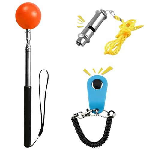 4Pack-Treat Pouch, Clicker for Training, Retractable Target Stick, Whistle for Lure Course, Agility Equipment Tools for Trainer, Cat Toilet Trainer Kit, Accessory for Pet Puppy Kitten Behavior Aids