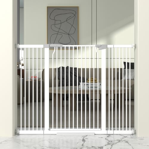 41" Extra Tall Cat Gate for Doorway, 49.2-54.7 Metal Pet Baby Safe Gate, Extra Wide Pressure Mounted Child Door with Expansion Kit, No Drilling No Climb Cat Fence Indoor, Tall Dog Gate, White - size: 49.2-54.7''W