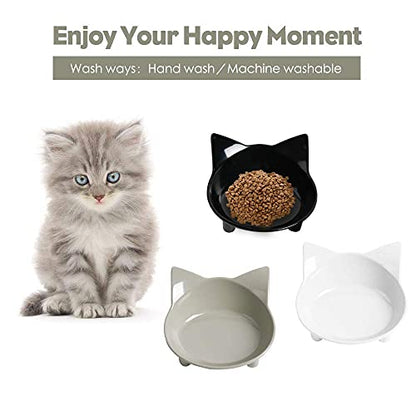 Dog Food Bowl & Cat Bowl – Non-Slip, Wide, Shallow Pet Dish for Whisker Fatigue Relief, Safe Food-Grade for Puppies & Rabbits - color: 3Black+Grey+White