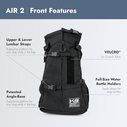 K9 Sport Sack Air 2 - Medium, Jet Black | For Dogs with 17-19” Back Length - Breathable Backpack-Style Carrier - Perfect for Walks, Short Hikes & Public Transportation