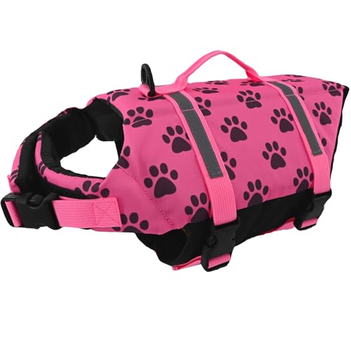 Doglay Dog Life Jacket, Dog Life Vest for Swimming Boating, Adjustable Puppy Life Jacket with Reflective Stripes, Superior Buoyancy Pet Swimming Vest for Small Medium and Large Dogs - color: Paw, size: XX-Small