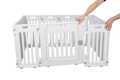 BIRDROCK HOME Pet Playpen with Door | 12 Panel | Strong Plastic | Puppy Safety Fence Pen Playpen | Non-Slip and Secure Dog Gate | White - color: White, style: 12 Panels