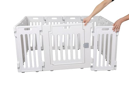BIRDROCK HOME Pet Playpen with Door | 12 Panel | Strong Plastic | Puppy Safety Fence Pen Playpen | Non-Slip and Secure Dog Gate | White - color: White, style: 12 Panels