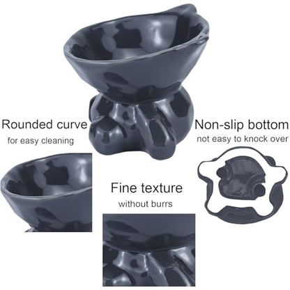 Cat Bowl Elevated Cat Bowls Whisker Friendly Cute Ceramic Tilted Food Bowls for Indoor Cats 5.4 Inch Wide 15° Raised Kitten Supplies Dishwasher and Microwave Safe Gray Cats Water Bowl - color: Grey Ceramic Cat Food Bowl
