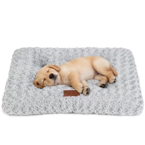 Dog Bed Crate Pad - Rosette Pattern White Velvet Pet Bed Anti-Slip Comfy Kennel Pad for Crates Rosette Grey S - color: Rosette Pattern Grey, size: Small 24"x18"