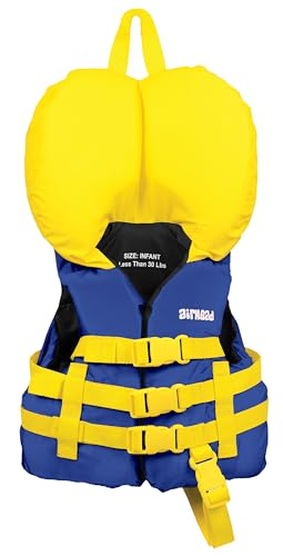 Airhead General Purpose Life Jacket for Adults & Kids - US Coast Guard Approved Life Vest for Men, Women, Youth, Child & Infant, Boating Safety PFD for Fishing & Swimming - color: Blue, size: Infant (Under 30 Lbs) (Pack of 12)