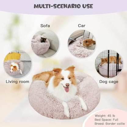 Himax Dog Beds for Small Dogs, Donut Dogs Beds with Blanket Attached, Calming Dog Bed Washable (20"/26"/35") Beige - color: Beige, size: 20.0"L x 20.0"W x 7.0"Th